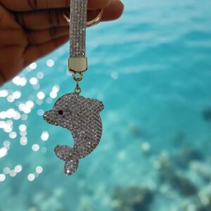 Crystal Dolphin Keychain Wristlet - Silver